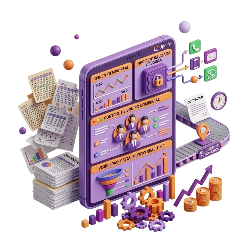 Dashboard de Upnify CRM con pipeline, métricas y actividad comercial