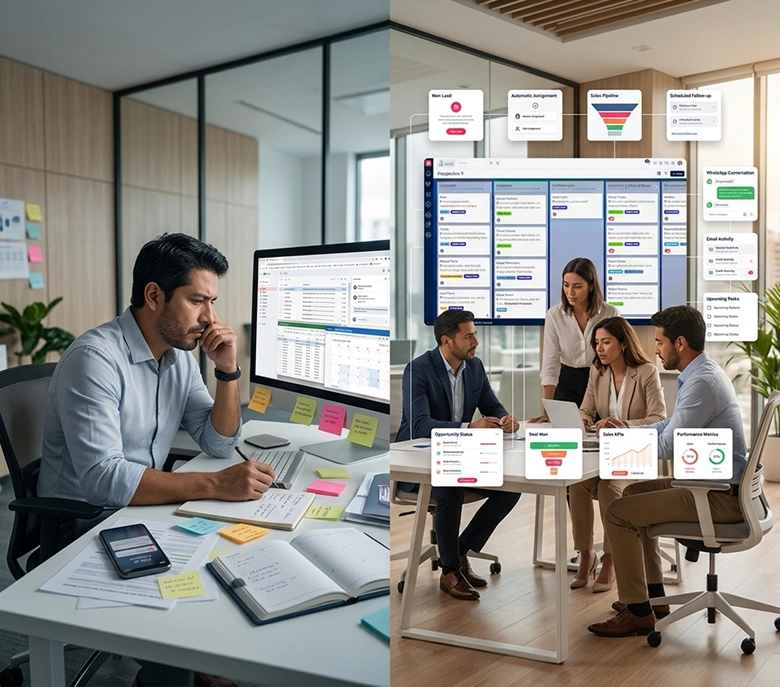 Equipo de abogados utilizando un proceso de ventas conectado