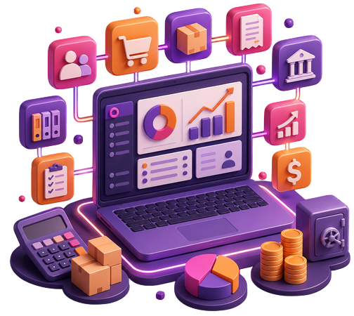 Ilustración de Upnify ERP para administrar ventas, inventario y facturación